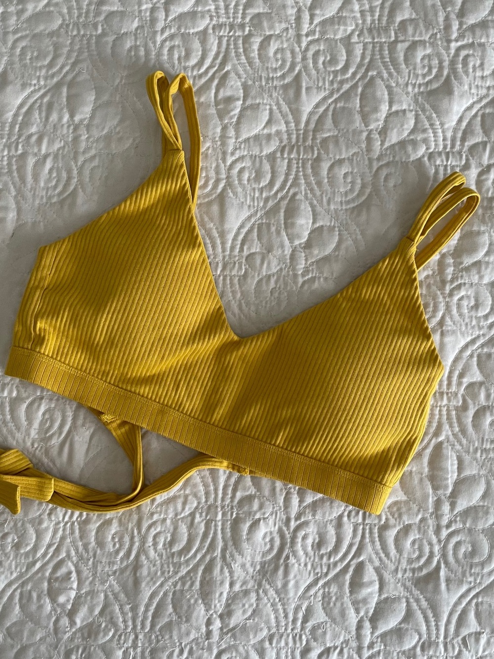 Ribbed Tie-Back Swim Bralette in Mustard Yellow